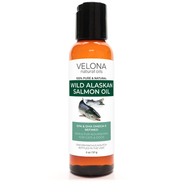 Velona Wild Alaskan Salmon Oil - 2 Oz | 100% Pure Refined Oil | For Dogs & Cats - Supports Joint Function | Omega 3 Liquid Food Supplement For Pets - Natural Epa + Dha Fatty Acids For Skin & Coat
