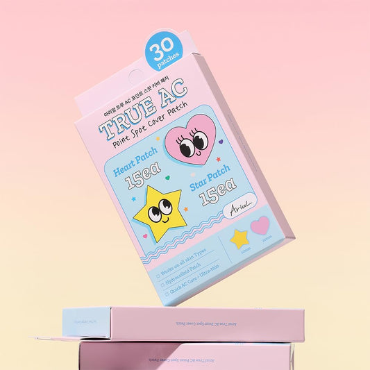 Ariul True Ac Spot Cover Duo Set – Before & After Blemish Care, Hydrocolloid Patch With Salicylic Acid, Niacinamide, Tea Tree Oil & Cica, Ultra-Thin, Korean Skin Care (Pink - Heart & Star)