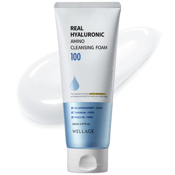 Wellage Real Hyaluronic Amino Cleansing Foam β Hydrating Face Wash With Hyaluronic Acid And Amino Acids - Ph Balanced Deep Cleaning Facial Bubble Cleanser, 5.07 Oz