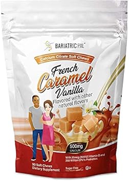 Bariatricpal Sugar-Free Calcium Citrate Soft Chews 500Mg With Probiotics (90 Count) - French Caramel Vanilla