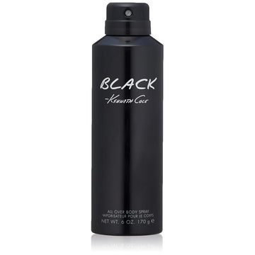 Kenneth Cole Black All Over Body Spray For Men, Aromatic Woody Fragrance, Notes Of Watermint, Mandarin, Cedar, And Musk, Long-Lasting Cologne, 6.0 Fl. Oz