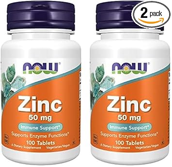 Now Supplements, Zinc (Zinc Gluconate) 50 Mg, Supports Enzyme Functions*, Immune Support*, 100 Tablets (Pack Of 2)