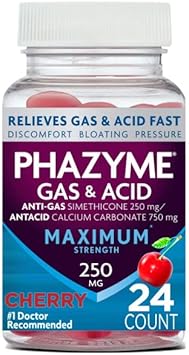 Phazyme Maximum Strength Gas & Acid Relief, Works Fast, Cherry Flavor (24 Count (Pack Of 2))