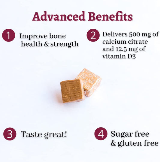 Bariatric Advantage Calcium Citrate Chewy Bites 500Mg With Vitamin D3 For Bariatric Surgery Patients Including Gastric Bypass And Sleeve Gastrectomy, Sugar Free - Caramel Flavor, 90 Count