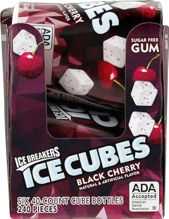 Ice Breakers Ice Cubes Black Cherry Sugar Free Chewing Gum Bottles, 3.24 Oz (6 Count, 40 Pieces)