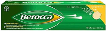 Berocca Vitamin C Effervescent Tablets, With Magnesium, Vitamin B12 And Vitamin B Complex, Mango Flavour, 1 Pack Of 15 Tablets - 2 Weeks Supply