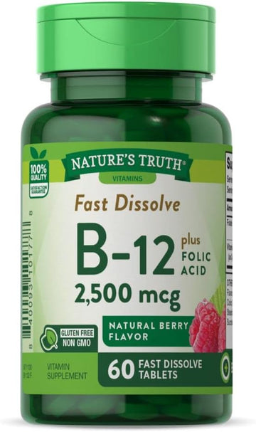 Nature'S Truth Vitamin B-12 2500 Mcgplus Folic Acid, Natural Berry Flavor, 60 Count (Pack Of 3)