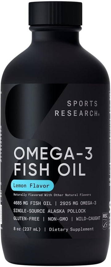Sports Research® Omega-3 Fish Oil 4685Mg - Sourced From Wild Caught Alaska Pollock - Natural Lemon Flavor, Msc Certified Sustainable - 8Oz (48 Servings)