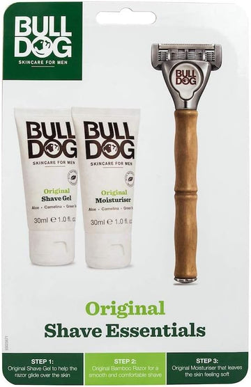 Bulldog Skincare - Original Shave Essentials Starter Kit For Men (X1 Original Bamboo Razor, X1 Shave Gel 30Ml, X1 Moisturiser 30Ml)