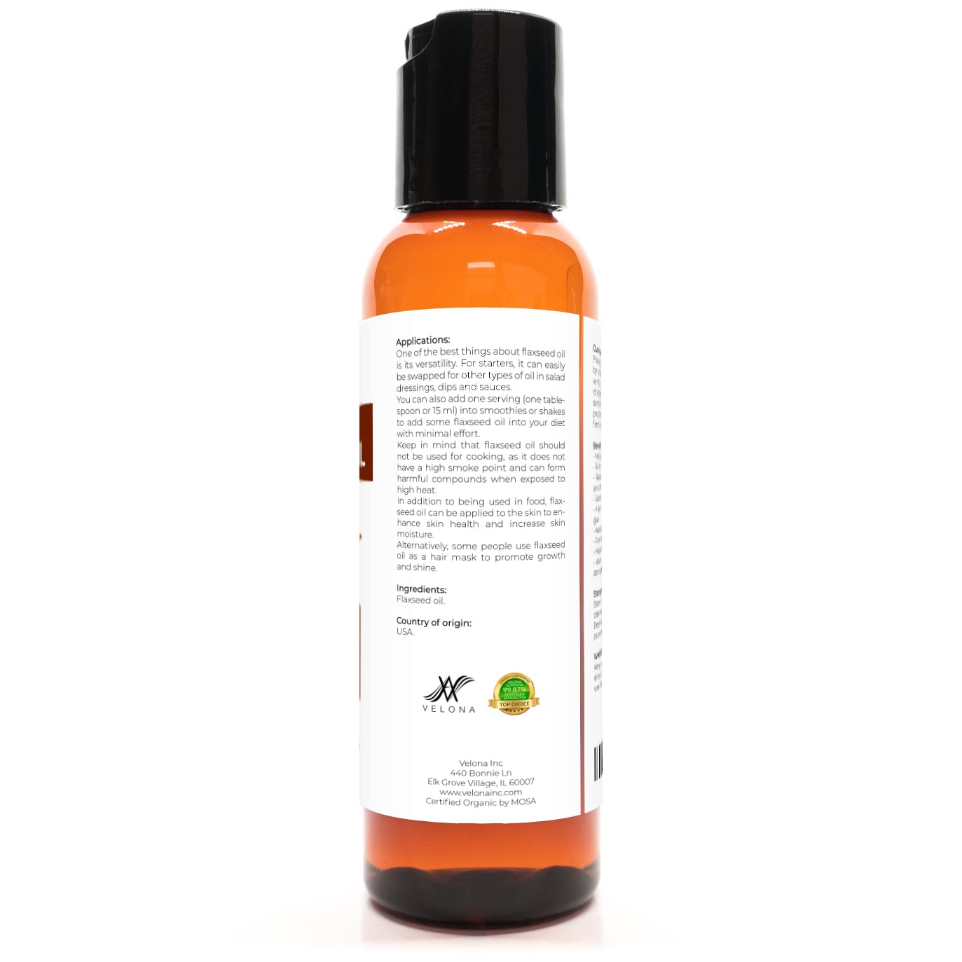 velona USDA Certified Organic Flaxseed Oil - 2 oz | 100% Pure and Natural Carrier Oil | Unrefined, Cold Pressed | Hair Growth, Body, Face & Skin Care | Use Today - Enjoy Results : Grocery & Gourmet Food