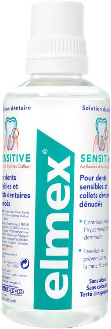 Elmex - Bain De Bouche Elmex Sensitive - Formule Au Fluorure D'Amines Olafluor - Protection Contre Les Douleurs Dentaires - Prévention Des Caries Du Collet - Haleine Fraîche - 400 Ml - Lot De 2