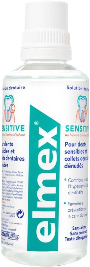 Elmex - Bain De Bouche Elmex Sensitive - Formule Au Fluorure D'Amines Olafluor - Protection Contre Les Douleurs Dentaires - Prévention Des Caries Du Collet - Haleine Fraîche - 400 Ml - Lot De 2