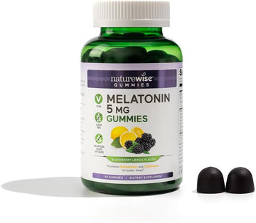 Naturewise Melatonin 5Mg + Sleep Blend Blackberry-Lemon Gummies With Chamomile, Valerian Root, Passion Flower, And Vegan Ashwagandha For Sleep And Stress Support 60 Gummies