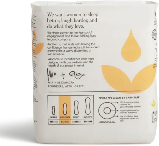 Attn: Grace Moderate And Heavy Incontinence Pads For Women (28 Pads Per Pack/56 Total) - High Absorbency Sensitive Skin Protection For Bladder Leakage Or Postpartum/Discreet, Breathable, & Plant-Based