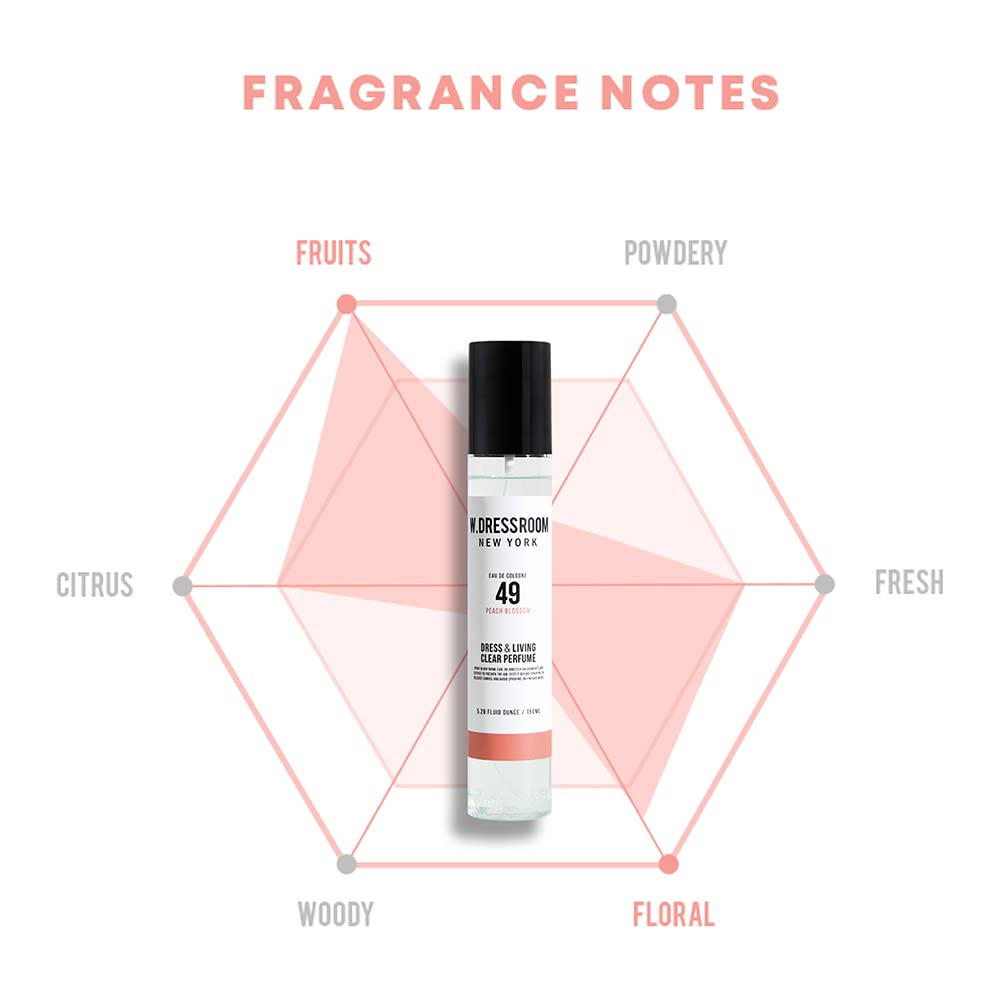 W.Dressroom No.49 Peach Blossom Dress & Living Clear Perfume (5.28 Oz) – Fresh Scent For Clothes, Fabrics, Carpets & Rooms, Natural Odor Eliminator, Eco-Friendly, Water-Based