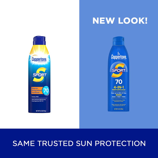Coppertone SPORT Sunscreen Spray SPF 70, Water Resistant, Continuous Spray Sunscreen, Broad Spectrum SPF 70 Sunscreen, 5.5 Oz Spray