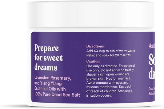 Asutra Dead Sea Bath Salts (Bedtime Soak), 16 Oz - Soak In Rich & Vital Healing Minerals - Prepare For Sweet Dreams With Lavendar, Rosemary, & Ylang Ylang Essential Oils