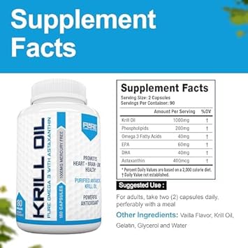 Pure Label Nutrition Krill Oil 240 Caps-Omega 3, 6, 9, DHA, EPA for Health. 1000mg : Health & Household