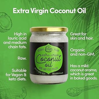 Organic Extra Virgin, Raw, Pure, Cold-Pressed, Vegan, GM-Free, Gluten-Free, Coconut Oil for Hair, Coconut Oil for Skin, Unrefined (500 ml) : Amazon.co.uk: Grocery