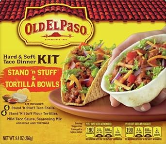 Old El Paso Stand 'N Stuff Shells And Tortilla Bowls, Hard & Soft Taco Dinner Kit, 9.4 Oz