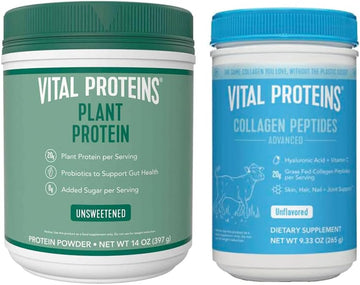 Vital Proteins Collagen Peptides Powder, 9.33 Oz Unflavored + 14 Oz Unsweetened Plant Protein Powder