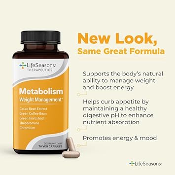 Metabolism - Weight Control Support & Energy Boosting Supplement - Natural Appetite Suppressant - Curbs Cravings - Green Tea, Coffee Bean, Chromium, Cacao & Theobromine - 140 Capsules