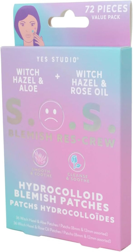 Yes Studio Hydrocolloid Blemish Dot Patches 72 Pieces Value Pack Assorted Sizes, Cleanse, Smooth And Soothe With Infused Witch Hazel, Aloe Vera & Rose Oil