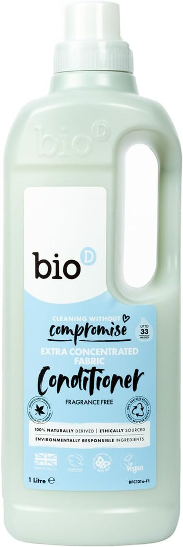 Bio D Extra Concentrated Liquid Fabric Conditioner Fragrance Free 1L | 33 Washes | Allergy Free | Vegan | Cruelty Free