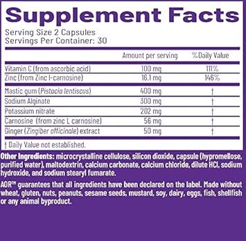 Aor, Gastro Relief, Natural Supplement For Gastro Health With Mastic Gum And Vitamin C, Vegan, 60 Capsules (30 Servings) : Health & Household