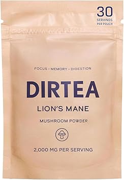 Dirtea Lion'S Mane Mushroom Powder With Zinc - Organic, Vegan & Non-Gmo - Focus, Memory, Digestion & Immunity - High Strength Lion'S Mane Supplement - 2,000Mg Per Serving - 60G β 30 Servings