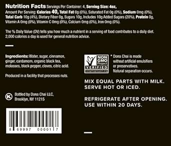 Dona Original Masala Chai Concentrate, Small-Batch, Single-Origin Spices, Hot Or Iced Chai, 16 Fl Ounce Bottles (Pack Of 2) (Standard, 32, Fl Oz)