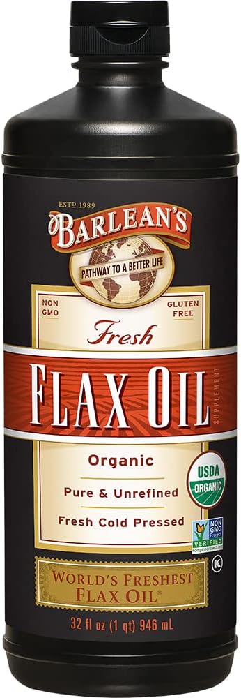 Barlean'S Organic Flaxseed Oil Liquid, Cold Press Flax Seeds, 7,640Mg Ala Omega 3 Fatty Acid Supplement For Joint And Heart Health & Healthy Digestion, 32 Oz