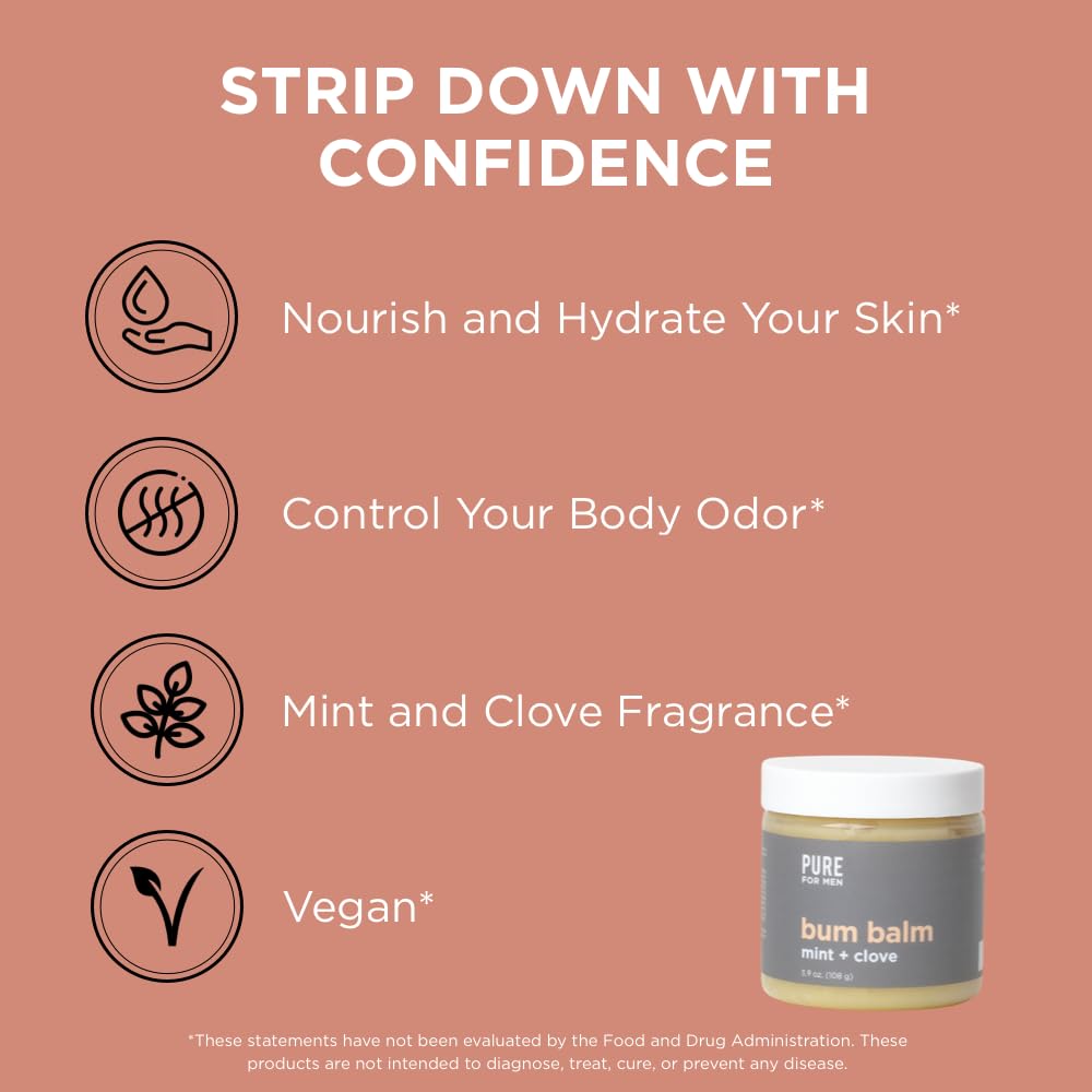 Pure for Men Bum Balm | Raw Lotion for Men | All Purpose Skin Hydration and Deodorizing Balm | Raw Shea Butter, Mint and Clove | 3.8 oz. : Beauty & Personal Care
