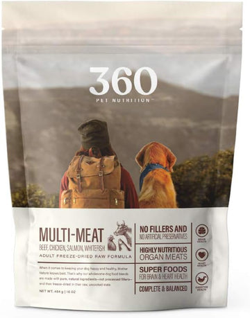 360 Pet Nutrition Freeze Dried Raw Complete Meal For Adult Dogs, High Protein, Omega 3'S, No Fillers, Made In The Usa, 16 Ounce (Multi Meat)
