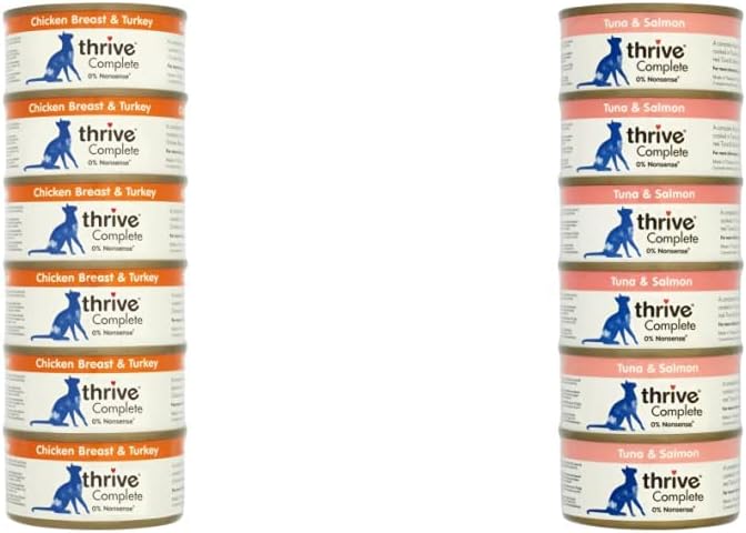 Thrive Cat Food Complete Chicken and Turkey, Pack of 6 & Cat Food Complete Tuna with Salmon, Pack of 6, 75 g (Pack of 6) : Amazon.co.uk: Pet Supplies
