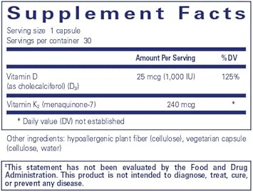Pure Encapsulations Pureheart K2D - Heart Health Supplement* - With Vitamin K2 & D3 - Cholecalciferol Vitamin D & Mk-7 - Non-Gmo & Vegetarian - 30 Capsules