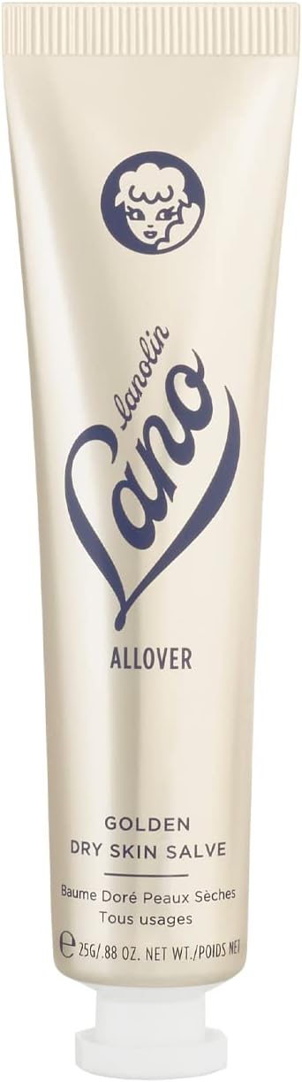 Lanolips Golden Dry Skin Salve Mini - Multipurpose Healing Cream With Lanolin, Vitamin E + Manuka Honey - Relief For Extremely Dry Skin - Works For Tattoo After-Care + Diaper Rash For Infants (25G)