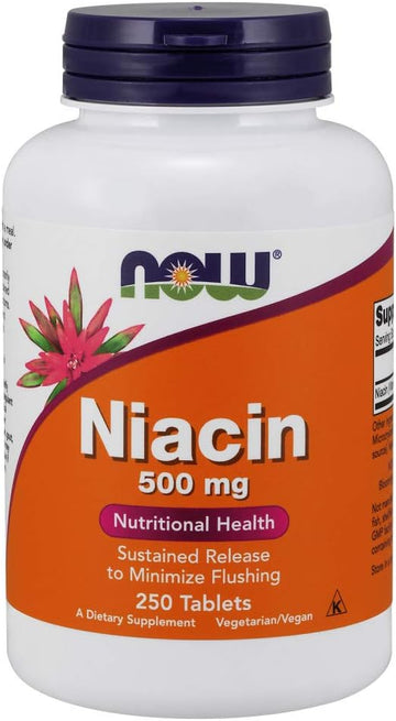 Now Foods Supplements, Niacin (Vitamin B-3) 500 Mg, Sustained Release, Nutritional Health, 250 Tablets