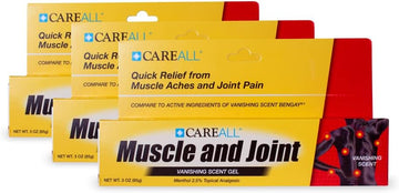 Careall (3 Pack) 3.0 Oz. Muscle & Joint Vanishing Scent Gel, Non-Greasy, Pain Reliver Gel For Muscle, Back And Minor Arthritis, Compare To Active Ingredients Of Bengay Vanishing Scent, 2.5% Menthol