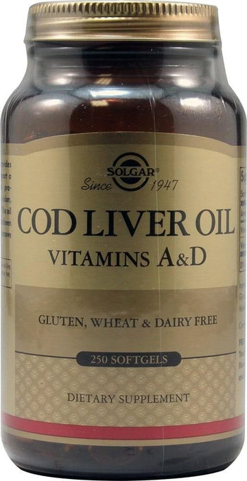 Solgar, Cod Liver Oil, Vitamin A & D, 250 Softgels - 2Pc
