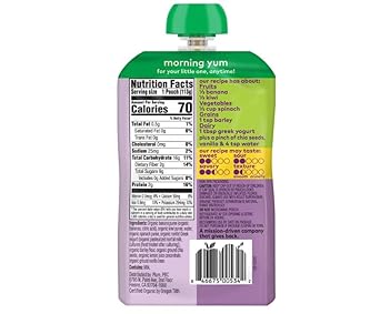Plum Organics Mighty Morning Organic Toddler Food - Banana, Kiwi, Spinach, Greek Yogurt, and Barley - 4 oz Pouch - Organic Fruit and Vegetable Toddler Food Pouch