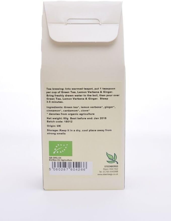 Steenbergs Organic Green Tea With Lemon Verbena And Ginger (Loose Leaf) 60G
