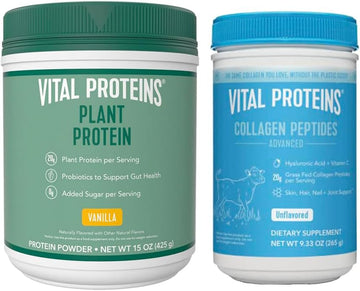 Vital Proteins Collagen Peptides Powder, 9.33 Oz Unflavored + 15 Oz Vanilla Plant Protein Powder