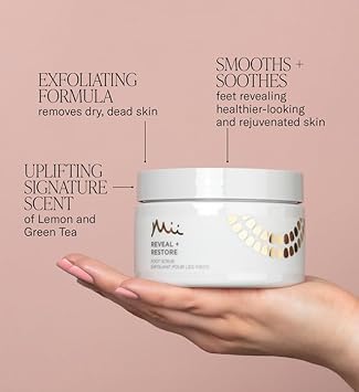 Mii Cosmetics Reveal + Restore Foot Scrub | Luxurious Foot Spa Foot Exfoliator, Foot Care Exfoliating Scrub | Foot Treatment for Hard Skin & Dry Skin, Dead Skin Remover for Silky Smooth Feet | 300ml : Amazon.co.uk: Beauty