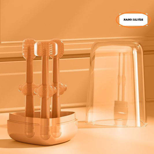 Soft Baby Oral Cleaning Brush, 2 In1 Baby Silicone Toothbrush Set, Baby Toothbrush and Baby Tongue Cleaner for Toddler Oral Care, Bpa Free Soft Silicone brush for 6 Month To 24 Months (NANO-SILVER, M)