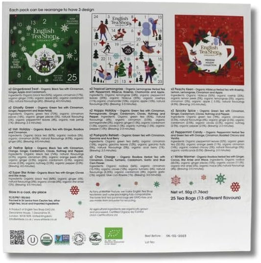 English Tea Shop Organic White Ornaments Advent Calendar Puzzle - 25 Loose Leaf Tea Pyramid Bags - 13 Different Flavours., 50 g : Amazon.co.uk: Grocery