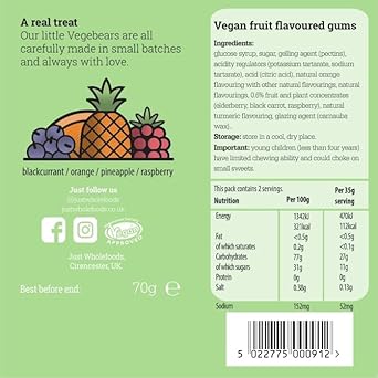 Just Wholefoods Organic Gummy Sweets 10 X 70G | Vegan, Gluten Free Fruit Flavoured Sweets | Plant-Based, No Artificial Ingredients And Reduced Sugar (Bears)