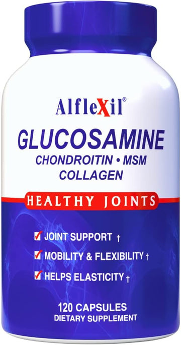Alflexil Premium Glucosamine & Chondroitin Nutritional Supplement - Healthy Joint, Bone & Knee Support - Rich In Msm & Collagen - Organic Natural Ingredients - Made In Usa - 120 Capsules