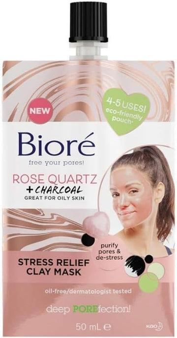 Bioré Rose Quartz And Charcoal Stress Relief Clay Mask, 50 Ml