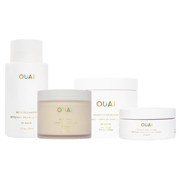 OUAI St. Barts Body Care Bundle - Includes Body Cleanser (10 Oz), Hydrating Body Cream (7.5 Oz), Scalp & Body Scrub (8.8 Oz) & Travel Scalp & Body Scrub (3.4 Oz) - 4-Piece Set